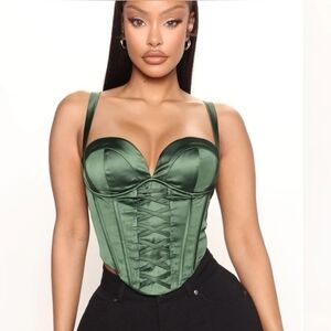 Anthropologie Blythe Los Angeles Hunter Green Satin Bustier Corset - Sz M